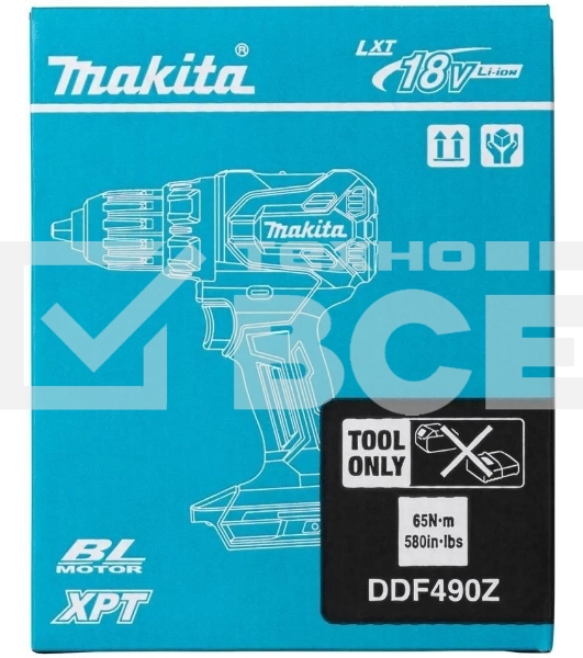 Дрель-шуруповерт Makita DDF490Z, без АКБ, без ЗУ