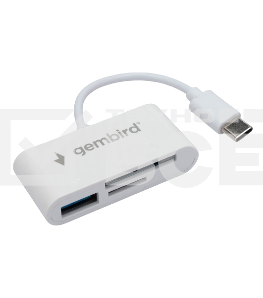 Кард-ридер Gembird FD2-MSD-2/белый/SD/SDHC/SDXC/TF/MicroSD/USB 2.0/USB Type-C (2.0)/пластик