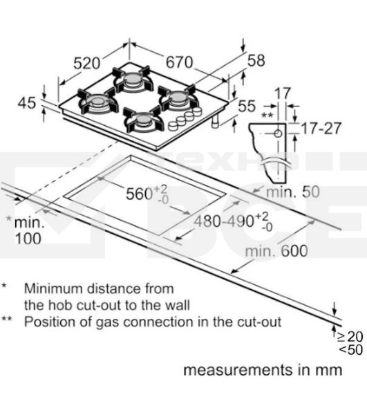 Газовая варочная панель Bosch POP7C2P30O белый