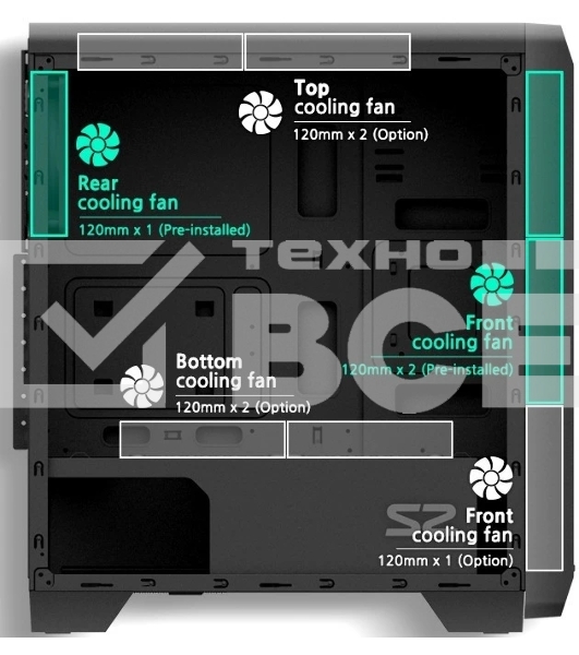 Компьютерный корпус MidiTower Zalman S2 TG TEMPERED GLASS WINDOW black (ATX, mATX, Mini-ITX, USB2.0 x2, USB3.0x1, без БП) (S2 TG)