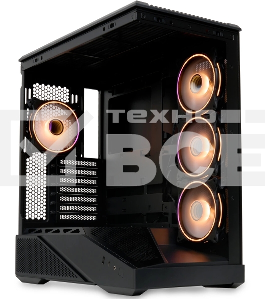 Компьютерный корпус без блока питания HSPD F711-TGbK-ARGB, Panoramic Full Tower, черный, TG, 0.7 SPCC, 4x120мм ARGB ATX, mATX, mITX 190/420/280мм 2x2.5', 2x3.5', 7xPCI 1xUSB-A 3.0, 1xUSB-C 445x235x475мм