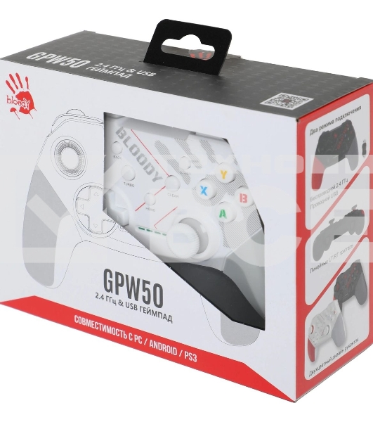 Геймпад A4Tech Bloody GPW50 Sports белый USB Беспроводной виброотдача обратная связь