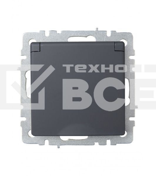 Розетка 1-местная IEK BRITE РСбш10-3-БрГ с заземлением, с защитными шторками и крышкой, 16А IP20, графит