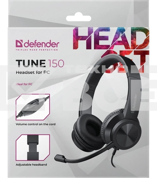 Гарнитура проводная Defender Tune 150 (черная, провод 1.8 м) (63151)