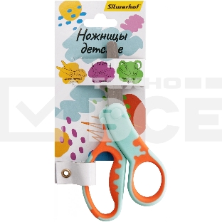 Ножницы Silwerhof детские 130мм ручки пластиковые асимметричные нержавеющая сталь бирюзовый/оранжевый
