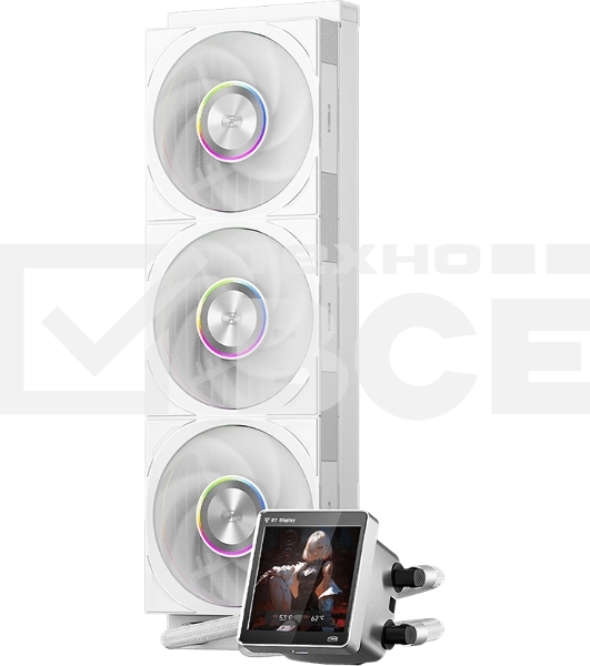 Система охлаждения PCCooler DT360 ARGb Display WH (300W, 360мм, LED temp., белый, ARGb/Fans: 3x120мм, 83.83CFM, 3000RPM/Pump height 62мм, 15dBA, 2600RPM, Rad thickness 27мм/S: 1851, 1700, 1200, 115X, AM5, AM4)