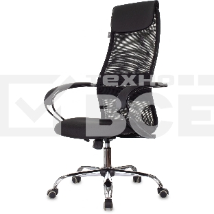 Кресло руководителя Бюрократ CH-607BS черный, сетка/ткань, крестов. металл хром