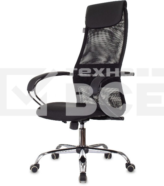 Кресло руководителя Бюрократ CH-607BS черный, сетка/ткань, крестов. металл хром
