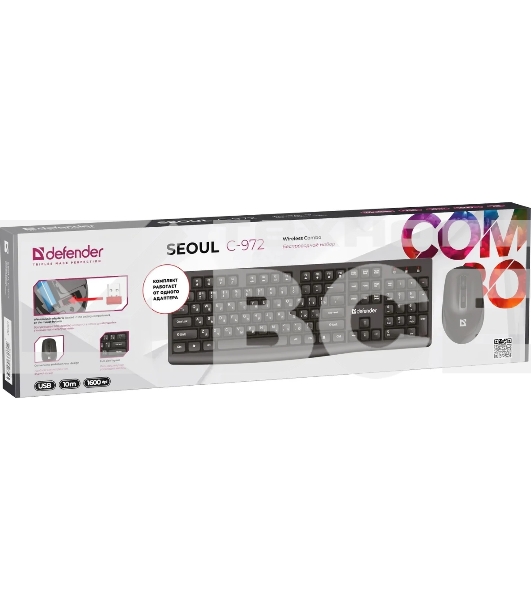 Комплект клавиатура+мышь Defender C-972 беспроводной, USB, 1600 DPI, черный