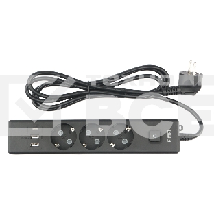 Бытовой удлинитель PowerCube, 3р с/з вык.,3USB, 3500 Вт, 16А, 1.9 м, 3*1,0 (черный) PC-6B-2M