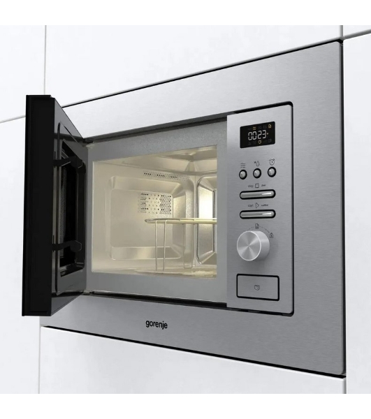 Микроволновая печь встраиваемая Gorenje BMI201AG1X нержавеющая сталь, 20 л, 800 Вт, переключатели - поворотный механизм/кнопки