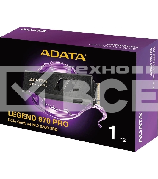 Накопитель SSD ADATA Legend 970 Pro, 1000 Гб, M.2 2280, PCIe 5.0 x4, NVMe 2.0, 3D TLC, R/W 13000/5800 МБ/сек, радиатор с вентилятором