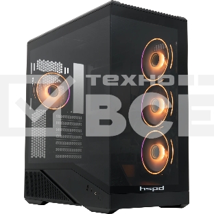Компьютерный корпус без блока питания HSPD F711-TGbK-ARGB, Panoramic Full Tower, черный, TG, 0.7 SPCC, 4x120мм ARGB ATX, mATX, mITX 190/420/280мм 2x2.5', 2x3.5', 7xPCI 1xUSB-A 3.0, 1xUSB-C 445x235x475мм