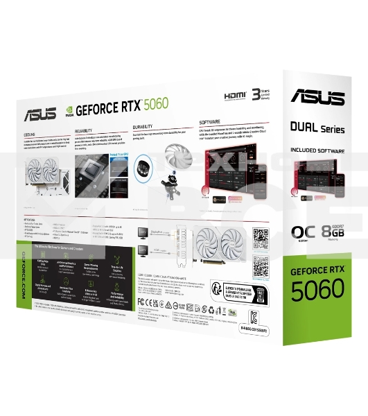 Видеокарта Asus GeForce RTX 5060 DUAL OC White, Nvidia RTX 5060, 8GB GDDR7, 128 bit, PCI-E 5.0, DPx3, HDMIx1, 2535 MHz