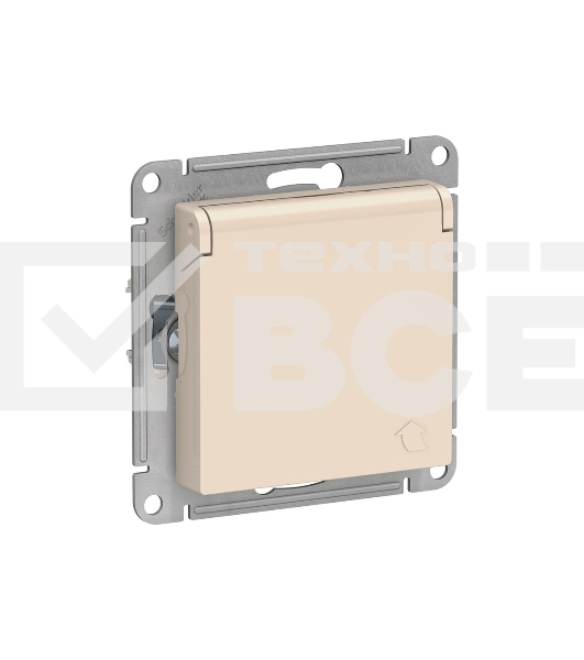 Механизм розетки 1-м СП AtlasDesign 16А IP20 с заземл. защ. шторки с крышкой беж.