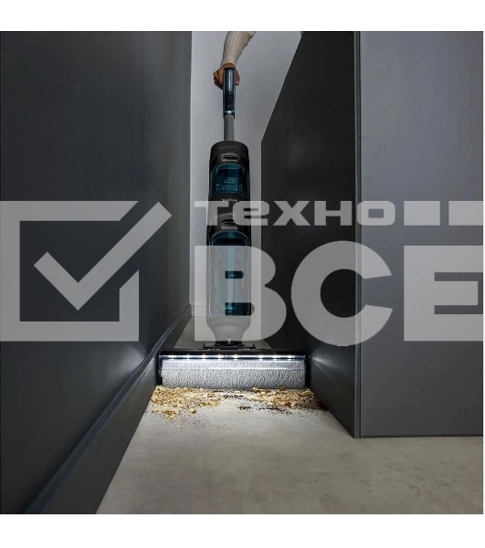 Пылесос вертикальный моющий Tefal X-Clean 5 GF5555F0 серый/черный, от аккумулятора, 200 Вт, уборка влажная, пылесборник 0.44 л