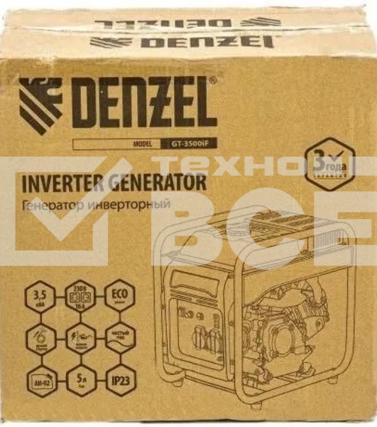 Электрогенератор бензиновый инверторный Denzel GT-3500iF, 3.5 кВт, 97 дБ, 27 кг