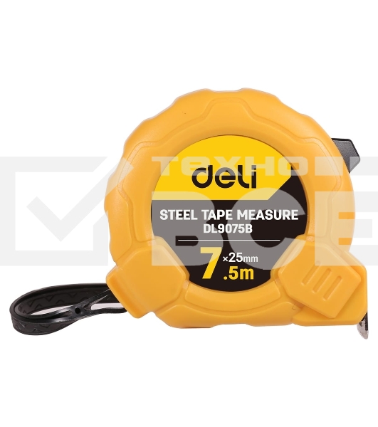 Рулетка Deli DL9075B 7,5м*25мм Метрическая. Корпус ударопрочный.