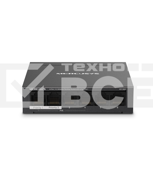 Настольный коммутатор Mercusys MS106LP с 6 портами 10/100 Мбит/с (4 порта PoE+)