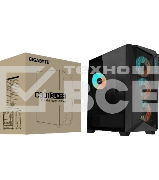 Компьютерный корпус Gigabyte C301G черный без БП ATX 4x120мм 4x140мм 2xUSB 3.0 audio bott PSU