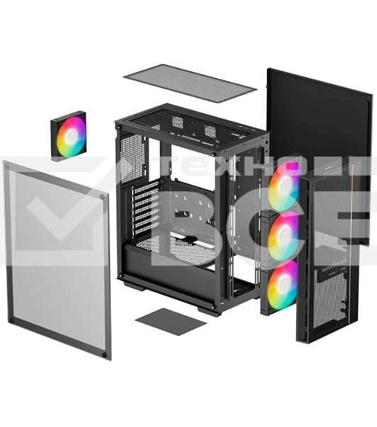 Компьютерный корпус Deepcool MATREXX 55 MESH V4 без БП, боковое окно (закаленное стекло), 3xARGB LED 140мм вентилятора спереди, 1xARGB LED 120мм вентилятор сзади, черный, ATX