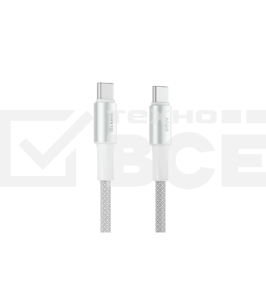 Кабель OLMIO MASTER, Type-C - Type-C, 60W 3A, 1.2м, тканевая оплетка, белый