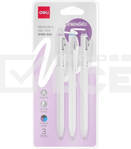 Набор ручек гелевых Deli EG160-3AS белый (3шт) стираемая