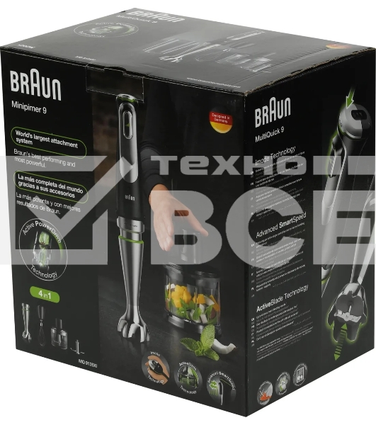 Блендер погружной Braun MQ9135XI черный/серебристый