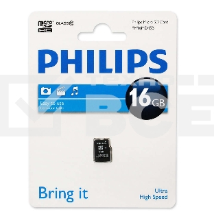 Флеш карта microSD 16GB PHILIPS microSDHC Class 10