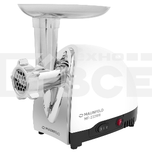 Мясорубка электрическая Maunfeld MF-233WH белый, 1360 Вт, 1.5 кг/мин, реверс, металлический лоток, насадки - 5