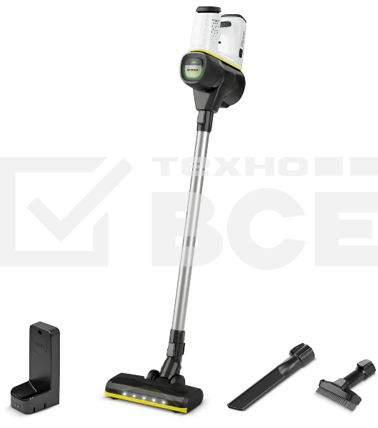 Пылесос вертикальный/ручной Karcher VC 6 Cordless ourFamily белый/чёрный, питание от аккумулятора, 250 Вт, уборка сухая, пылесборник 0.8 л, работа от АКБ max - 50 мин