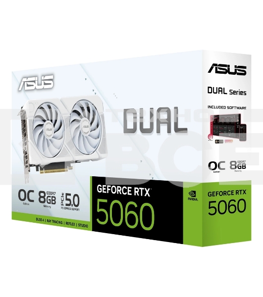 Видеокарта Asus GeForce RTX 5060 DUAL OC White, Nvidia RTX 5060, 8GB GDDR7, 128 bit, PCI-E 5.0, DPx3, HDMIx1, 2535 MHz