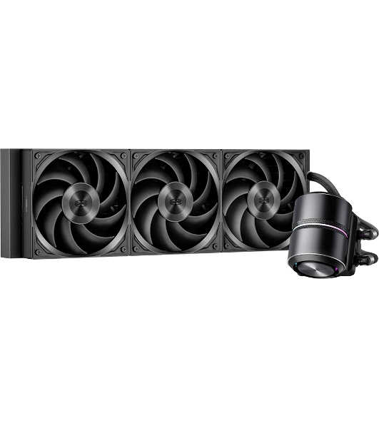 Система охлаждения Water Cooling System PCCooler DE360 Pro BK (300W, 360мм, Black, ARGB Pump, Fans: 3x120мм, 86.73CFM, 32dBA, 2200RPM/Pump height 57мм, 28dBA, 3200RPM, Rad thickness 27мм/S: 1851, 1700, 1200, 115X, AM5, AM4, AM3)