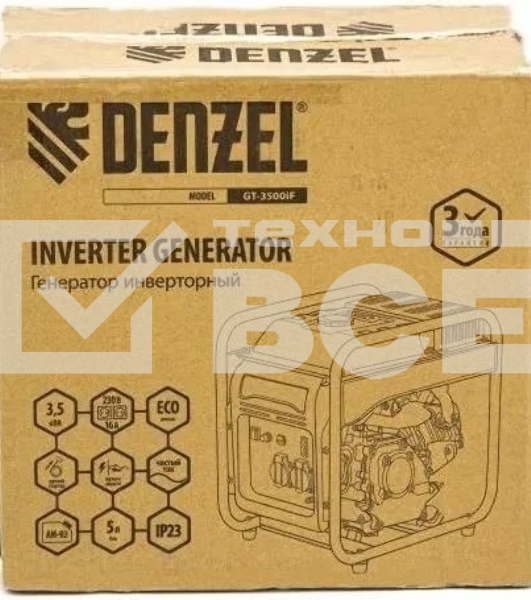 Электрогенератор бензиновый инверторный Denzel GT-3500iF, 3.5 кВт, 97 дБ, 27 кг