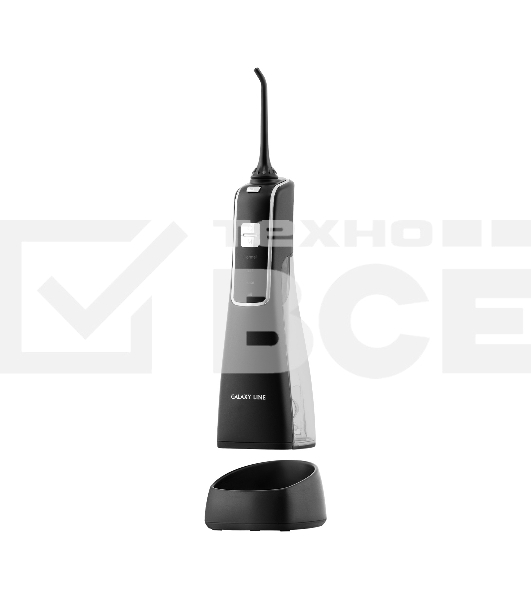 Ирригатор для полости рта Galaxy Line GL5000, черный, 5 Вт, 2 насадки, максимальная частота пульсации 1800 в/мин, съемный резервуар для воды 170 мл, 3 режима работы, Li-Ion аккумулятор 1400 мА*ч, до 40 минут непрерывной работы, таймер завершения чистки, м