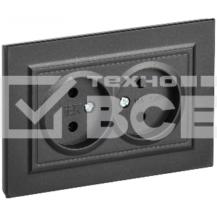 Розетка 2-местная IEK BRITE РС12-2-БрЧ (BR-R20-10-K02-F) 10А, в сборе, без заземления без защитных шторок, чёрный
