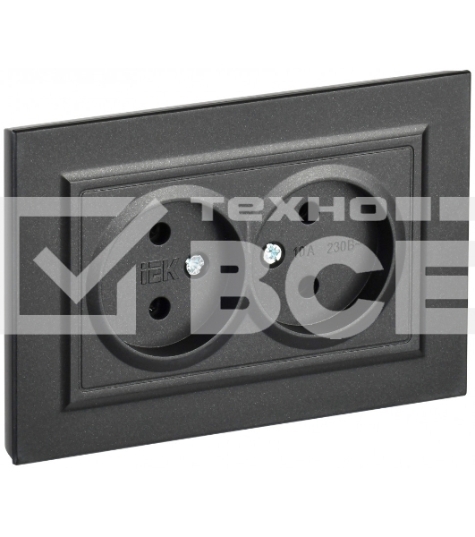 Розетка 2-местная IEK BRITE РС12-2-БрЧ (BR-R20-10-K02-F) 10А, в сборе, без заземления без защитных шторок, чёрный