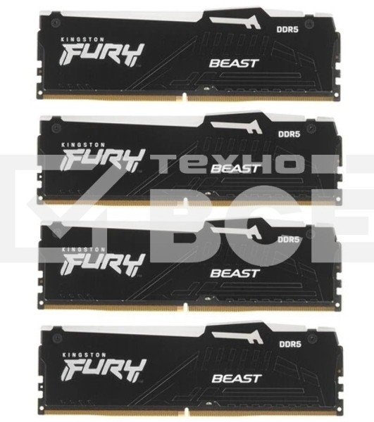 Оперативная память Kingston Fury Beast Black, DDR5, 128GB (4x32GB), 5600MHz, CL40, DIMM, радиатор, RGB, чёрный