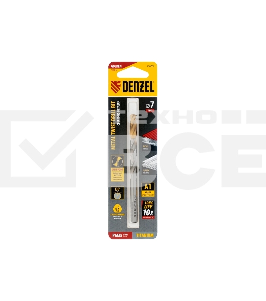 Сверло спиральное по металлу Denzel 7,0 x 109мм, Р6М5, Golden Tip