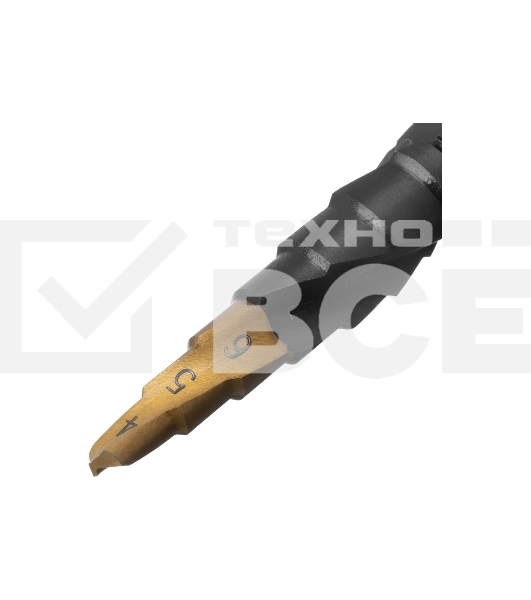 Сверло ступенчатое Denzel 4-5-6-7-8-9-10-11-12 мм, Р6М5, 6-гр. хвостовик 723602