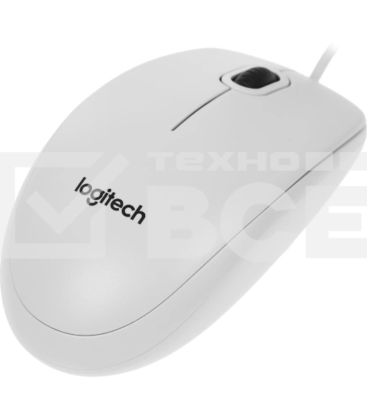 Мышь проводная Logitech B100 белый, 1000 dpi, USB, кнопки - 3