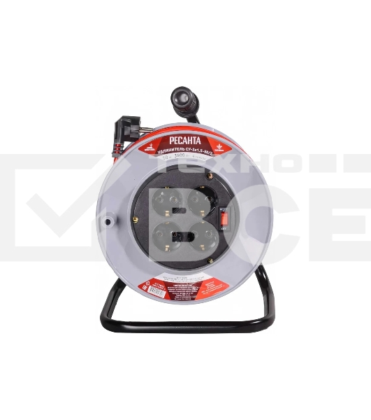 Удлинитель силовой Ресанта СУ-3х1,5-50/2 (61/118/12) 3x1.5кв.мм 4розет. 50м ПВС катушка красный