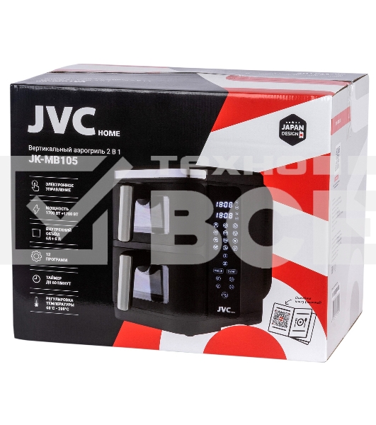 Аэрогриль JVC JK-MB105 черный, 3400 Вт, 12 л, сенсор, 10 программ