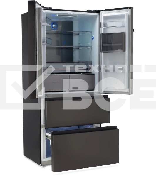 Холодильник Hyundai CM55043F черная сталь трехкамерный 354/186л морозилка снизу, No Frost, Side by Side