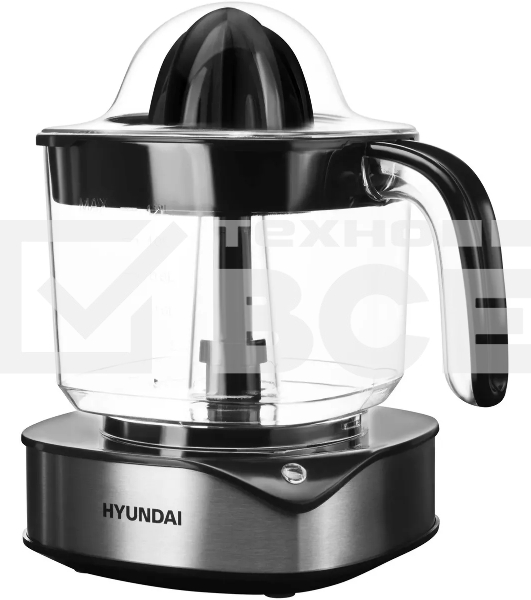 Соковыжималка цитрусовая Hyundai HY-JC4123 30Вт рез.сок.:1200мл. черный/нержавеющая сталь