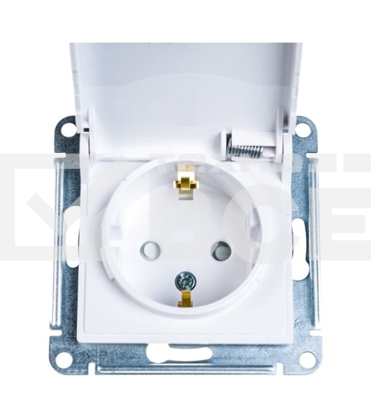 Механизм розетки 1-м СП AtlasDesign 16А IP20 с заземл. защ. шторки с крышкой белый