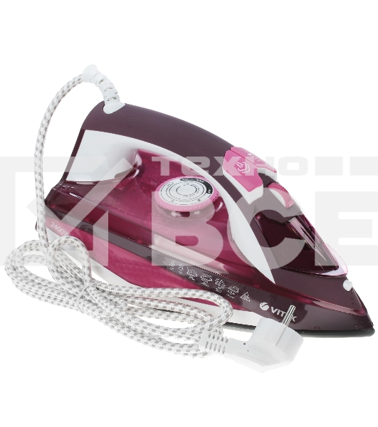 Утюг Vitek VT-1215 (PK) максимальная 2400 Вт.Подошва Ceramic Ultra Care.