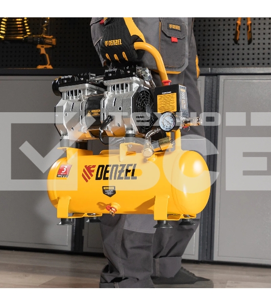 Компрессор Denzel DLS650/10 безмаслянный малошумный 650 Вт, 120 л/мин,ресивер 10 л