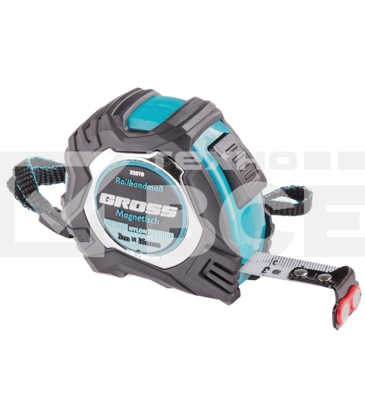 Рулетка Gross Magnetisch, 3 м х 16мм, обрезин. корпус, автоматич. фиксация, нейлон. покр., магн. зацеп