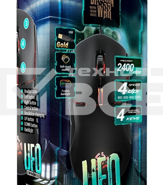 Мышь проводная Qumo UFO M77 черный, 2400 dpi, USB, кнопки - 6